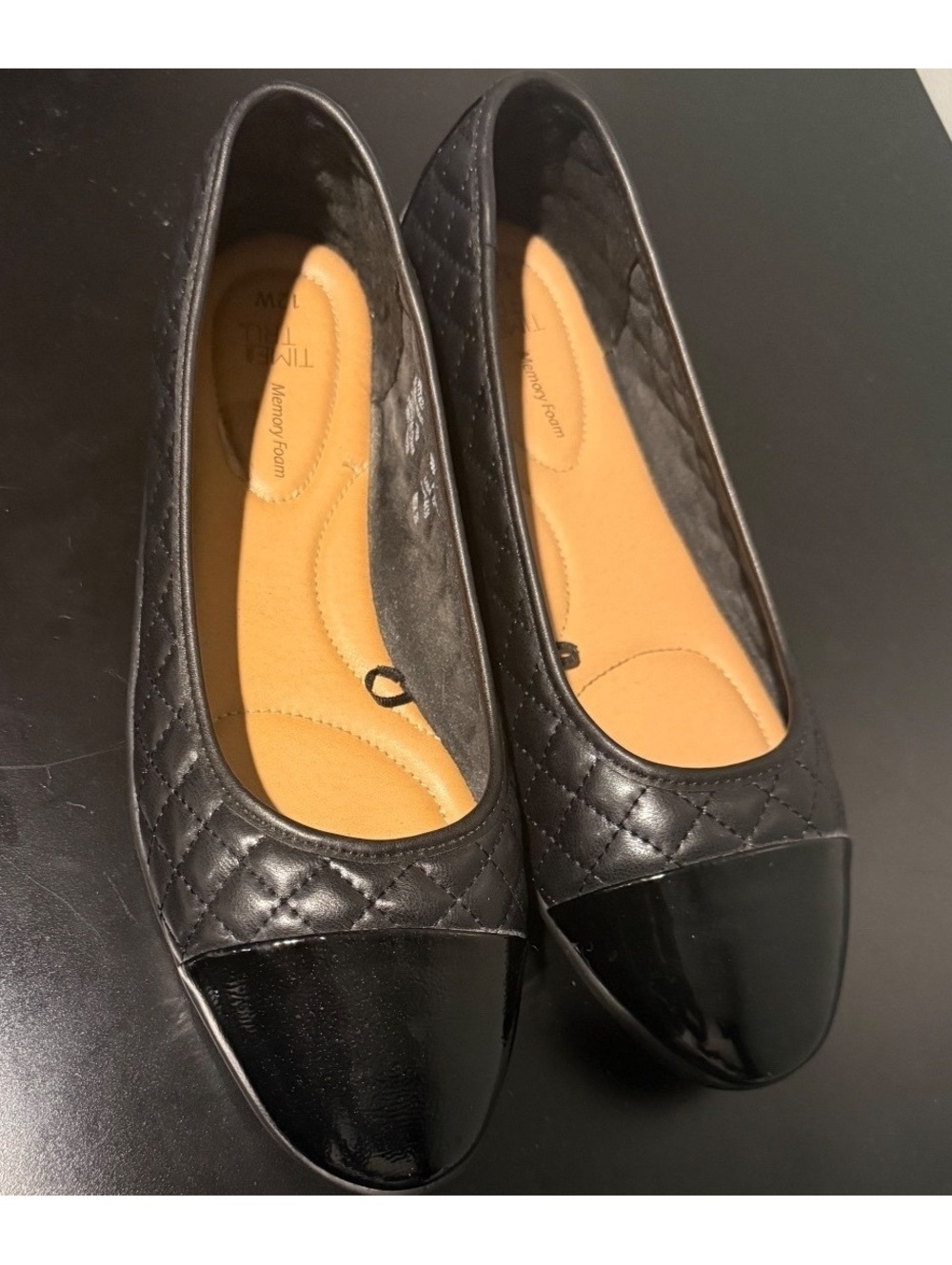 Time and Tru Women's Black Quilted Slip-On Flats Size 12W